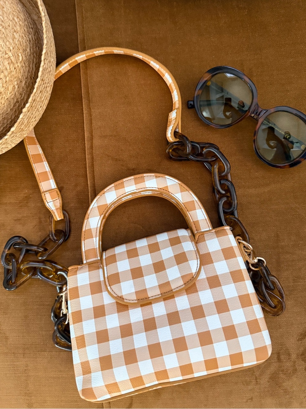 Summer Gingham Print Top-Handle/Crossbody Bag